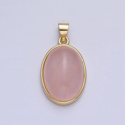 24K Gold Filled Amethyst, Rose Quartz Natural Gemstone 27.3mm Cabochon Bezel Oval Pendant | AA327 AA329