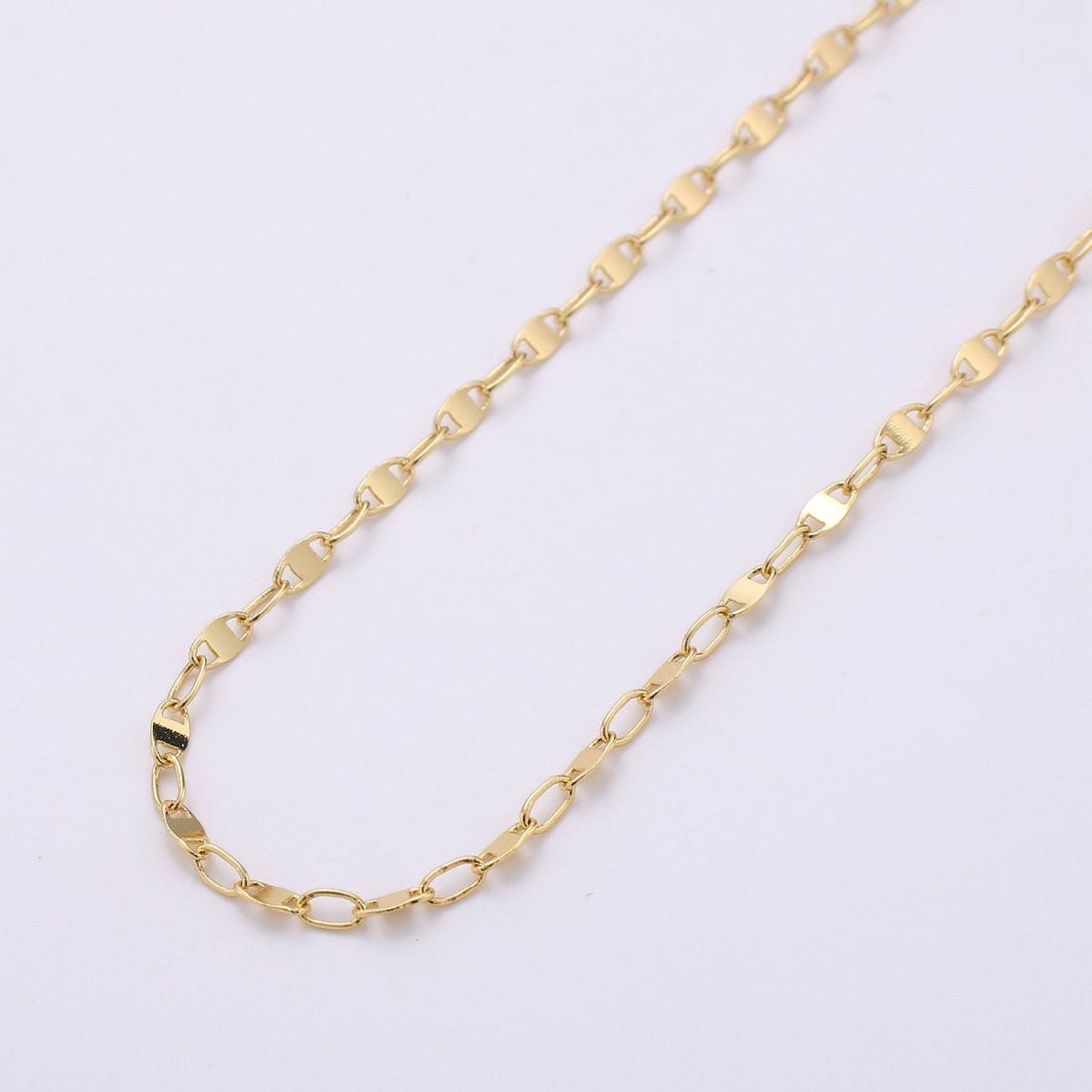 OS 24K Gold Filled Anchor MARINER Chain, 3mm Flat Shiny Link Bracelet, Anklet or Necklace, Jewelry for Men and Women Necklace Component, CABLE Chain | ROLL-158