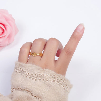 24K Gold Filled Anchor Mariner Chain Link Adjustable Gold Ring | S-382