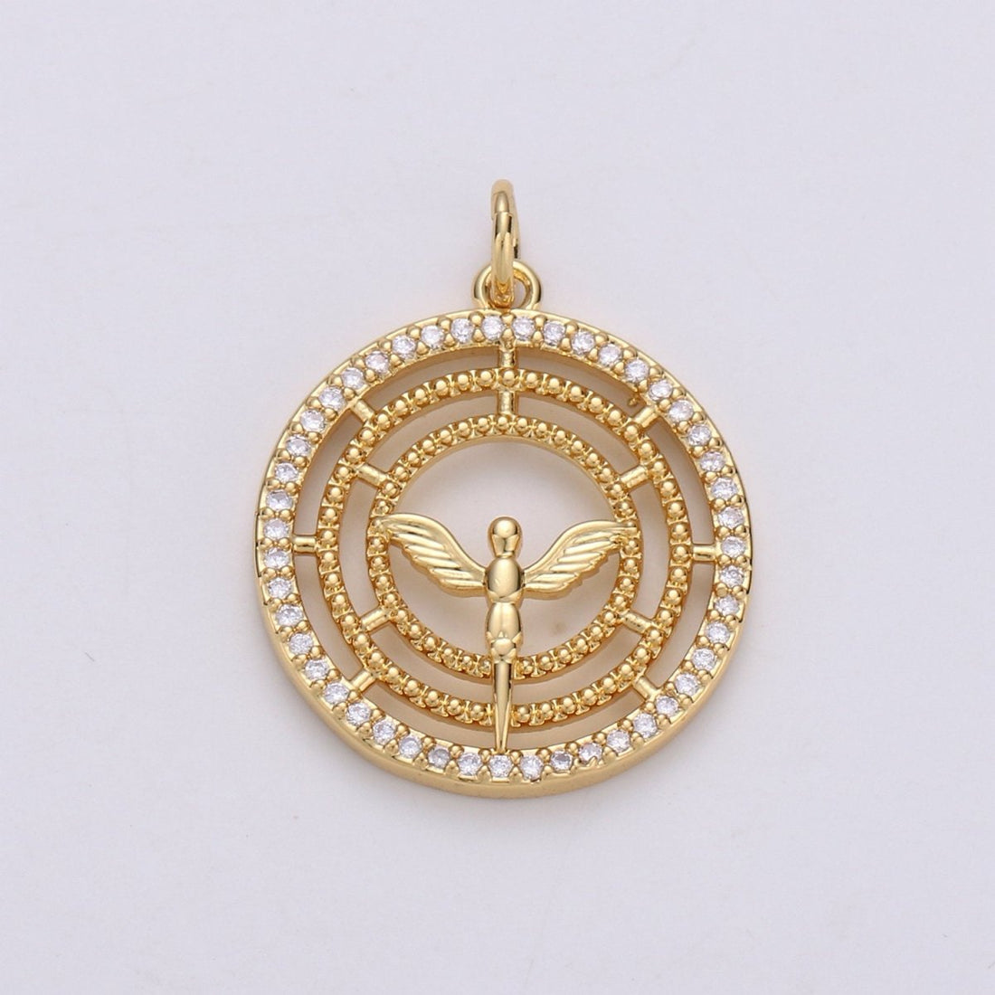 24k Gold Filled Angel Charm Micro Pave Cubic Angel Charm, Blessing Charms Angel Wings CZ Sparkle Gold Charm Dainty Minimalist Jewelry Supply D-641
