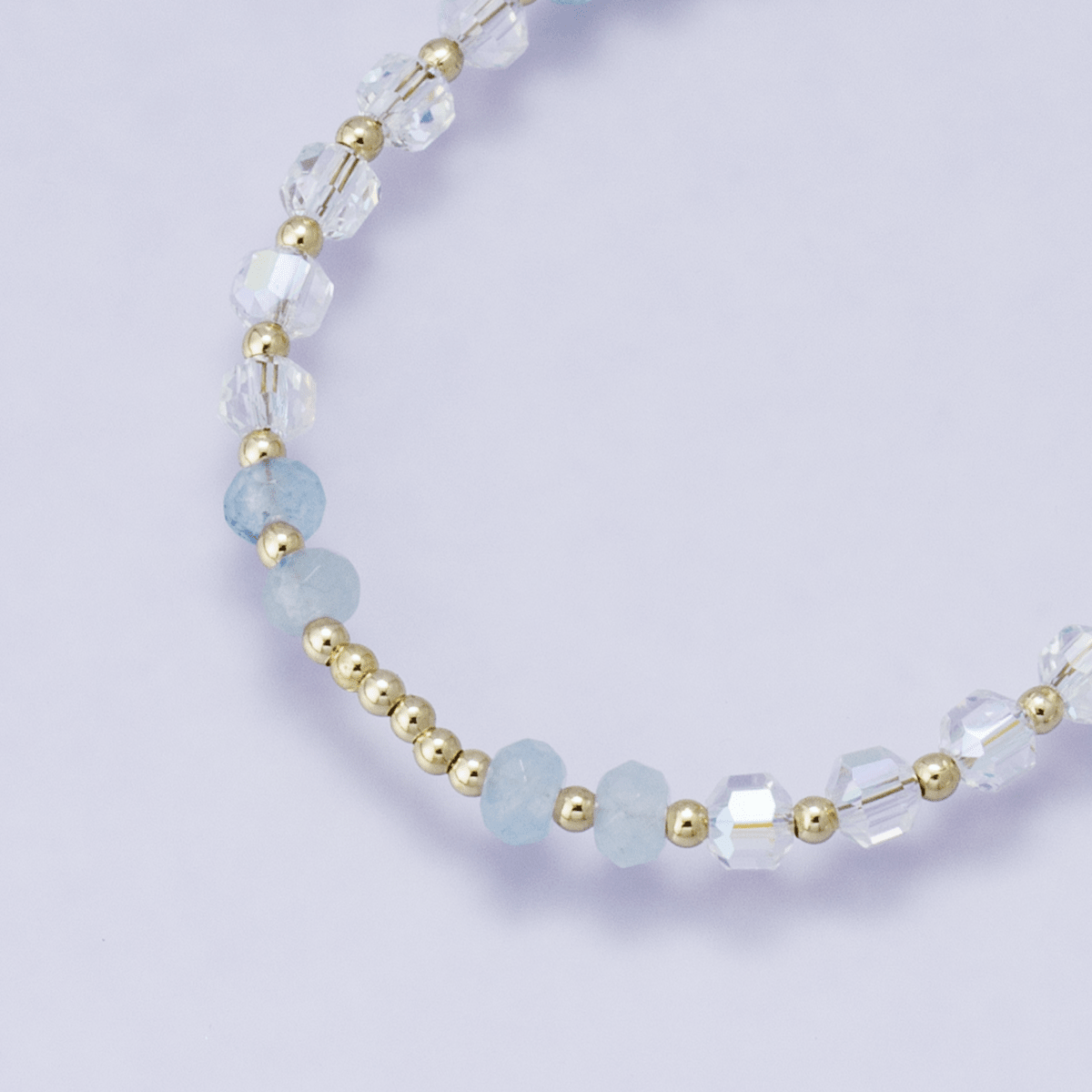 24K Gold Filled Aquamarine Multifaceted Gemstone Ball Cable Chain Half 16.5 Inch Necklace w. Extender | WA-04202