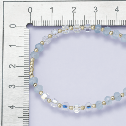 24K Gold Filled Aquamarine Multifaceted Gemstone Ball Cable Chain Half 16.5 Inch Necklace w. Extender | WA-04202