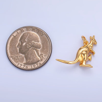 24K Gold Filled Australian Kangaroo Animal 3D Multidimensional Charm | W391