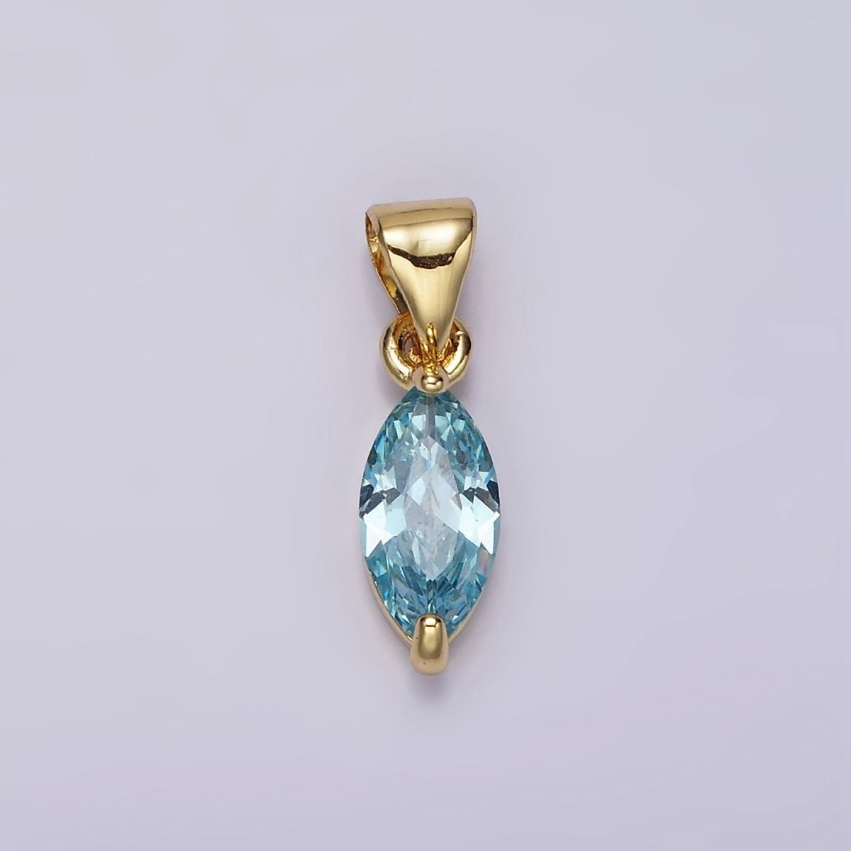 24K Gold Filled Baby Blue, Blue CZ Marquise Birthstone Pendant | N1953 N1954