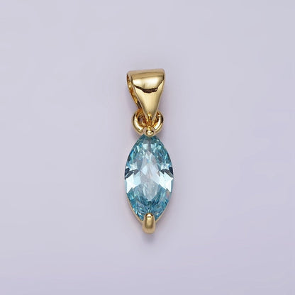 24K Gold Filled Baby Blue, Blue CZ Marquise Birthstone Pendant | N1953 N1954