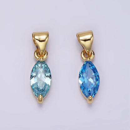 24K Gold Filled Baby Blue, Blue CZ Marquise Birthstone Pendant | N1953 N1954