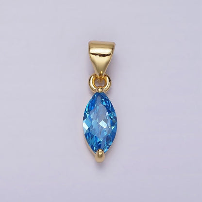 24K Gold Filled Baby Blue, Blue CZ Marquise Birthstone Pendant | N1953 N1954