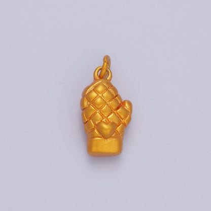 24K Gold Filled Baby Pink, Orange, Pink Heart Mitten Baking Glove Charm | C021 C022