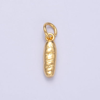 24K Gold Filled French Baguette Bread Multidimensional 3D Charm in Gold &amp; Silver | N017