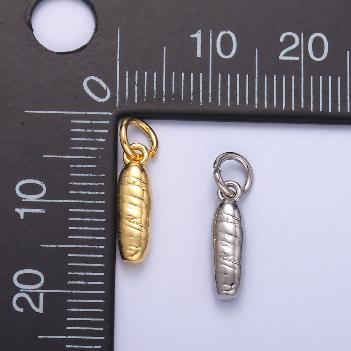 24K Gold Filled French Baguette Bread Multidimensional 3D Charm in Gold &amp; Silver | N017