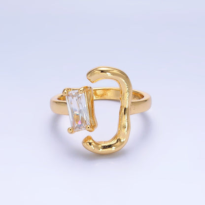24K Gold Filled Baguette Curved Geometric Open Claw Ring | O838