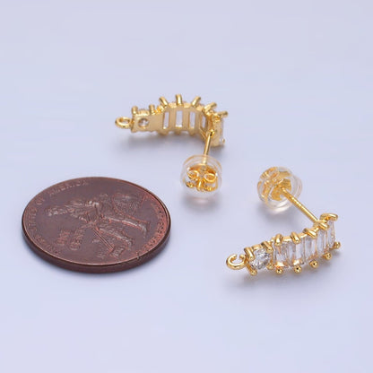 24K Gold Filled Baguette CZ C-Shaped Hoop Earring Findings | Z1058
