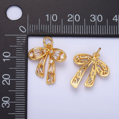 24K Gold Filled Baguette CZ Cluster Bow Pendant Charm | M261