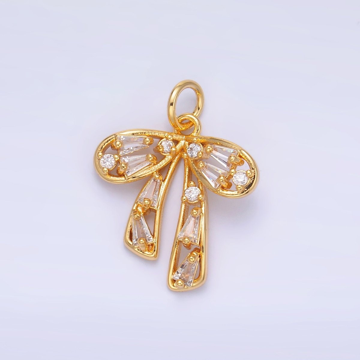 24K Gold Filled Baguette CZ Cluster Bow Pendant Charm | M261