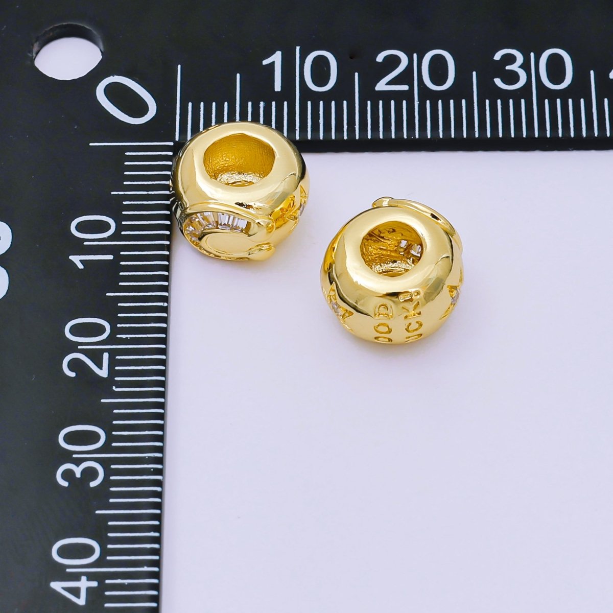 24K Gold Filled Baguette CZ Cubic Horseshoe Rondelle Bead Spacer | B-083