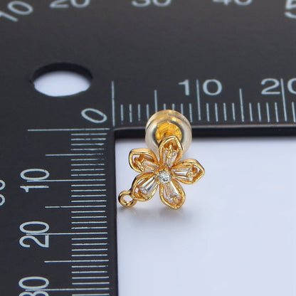 24K Gold Filled Baguette CZ Flower Drop Stud Earring Findings | Z976