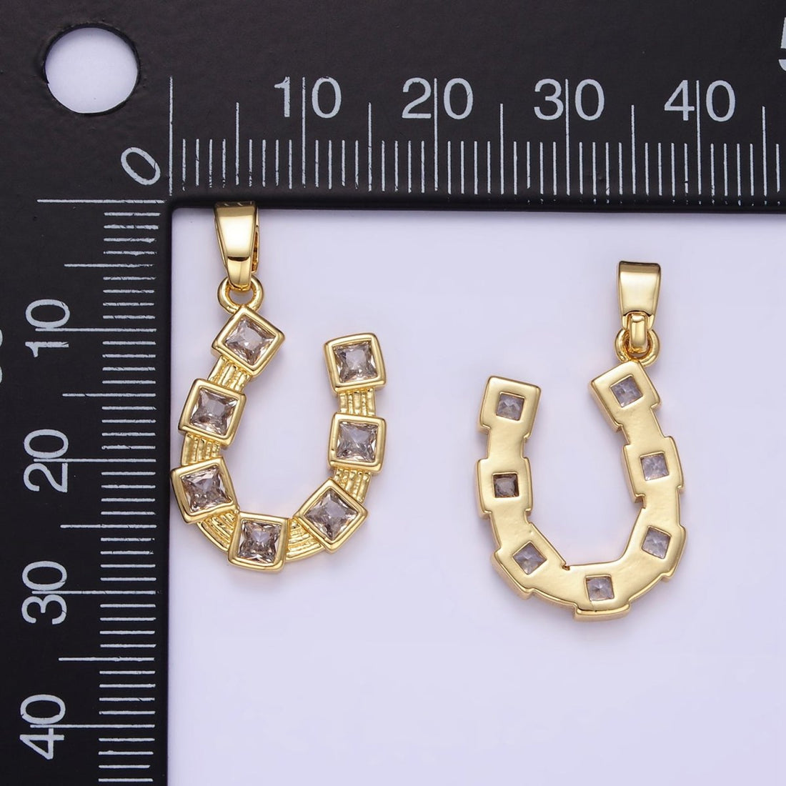 24K Gold Filled Baguette CZ Horseshoe Pendant | AA1349
