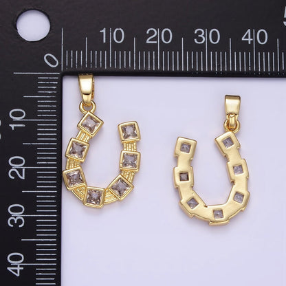 24K Gold Filled Baguette CZ Horseshoe Pendant | AA1349