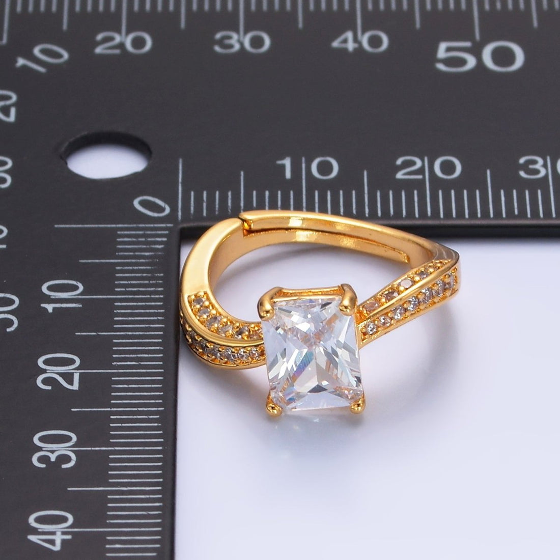 24K Gold Filled Baguette CZ Micro Paved Curved Ring | O327