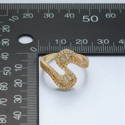 24k Gold Filled Baguette CZ Micro Paved Curved Wavy Ring | O1415