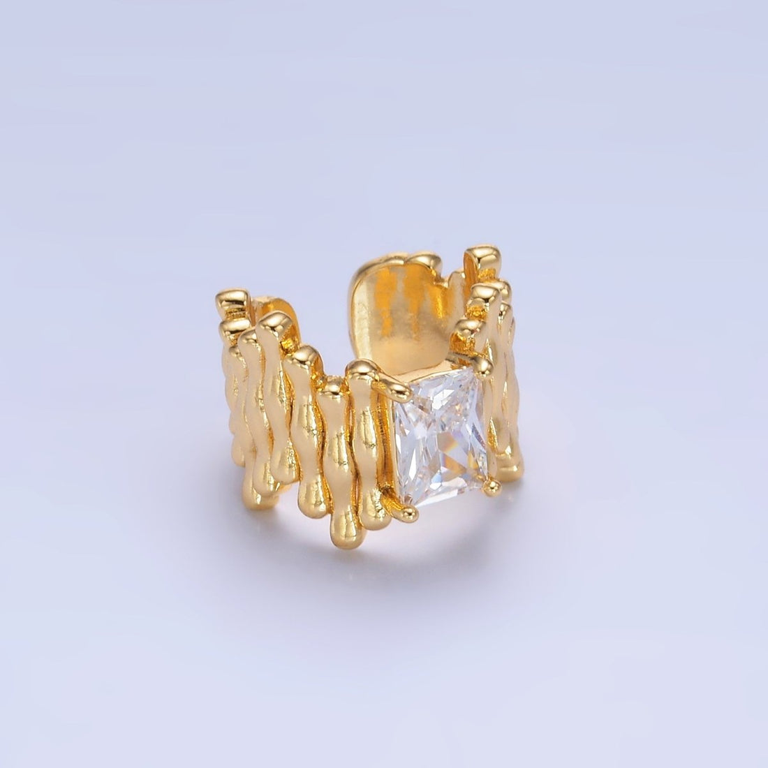 24K Gold Filled Baguette CZ Molten Linear Ear Cuff Earring | AI173
