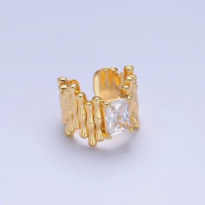 24K Gold Filled Baguette CZ Molten Linear Ear Cuff Earring | AI173