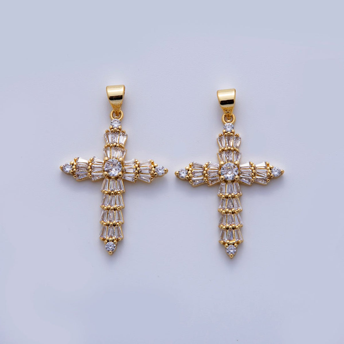 24K Gold Filled Baguette CZ Religious Cross Pendant | AH723