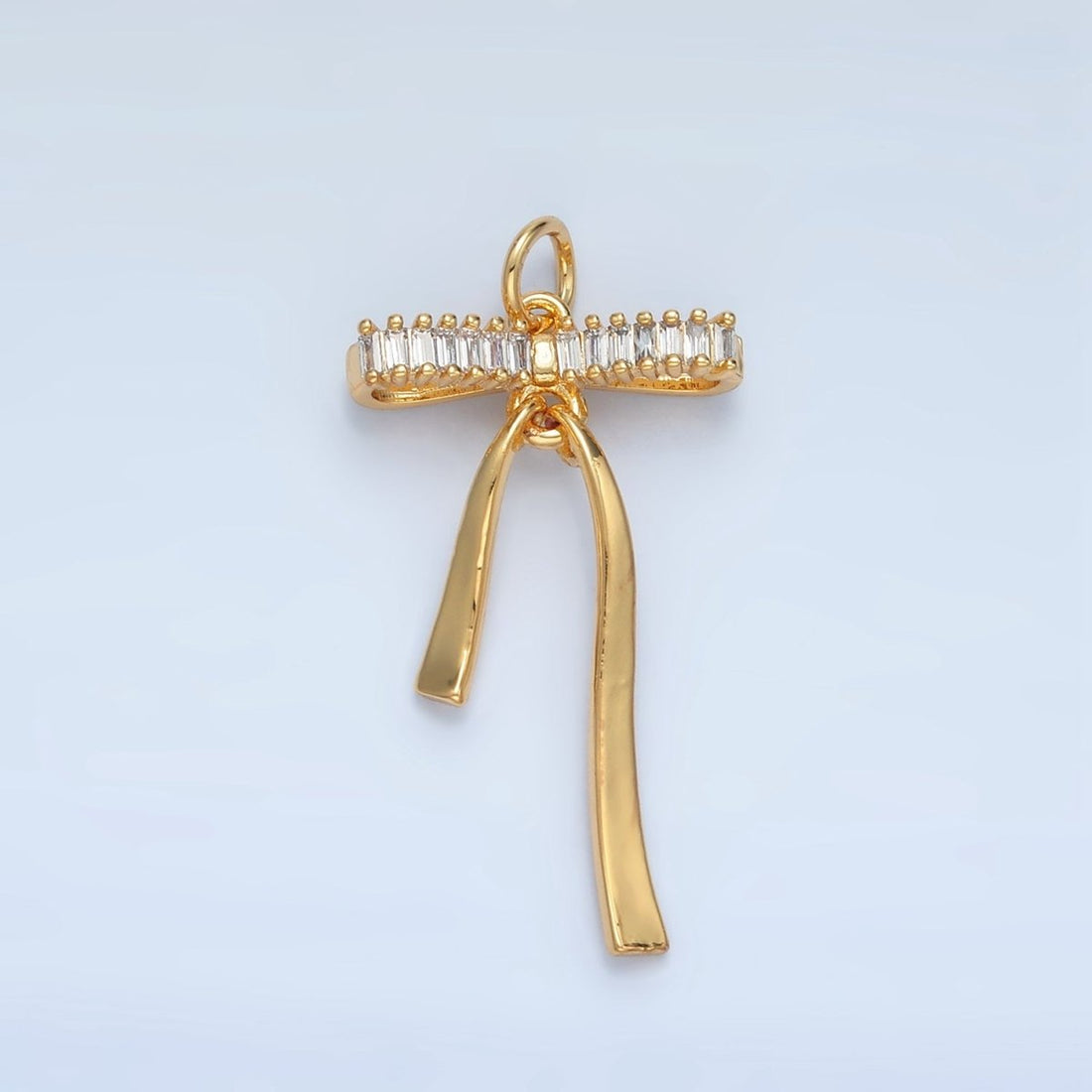 24K Gold Filled Baguette CZ Ribbon Bow Charm | N1376