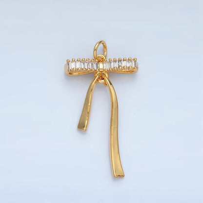 24K Gold Filled Baguette CZ Ribbon Bow Charm | N1376