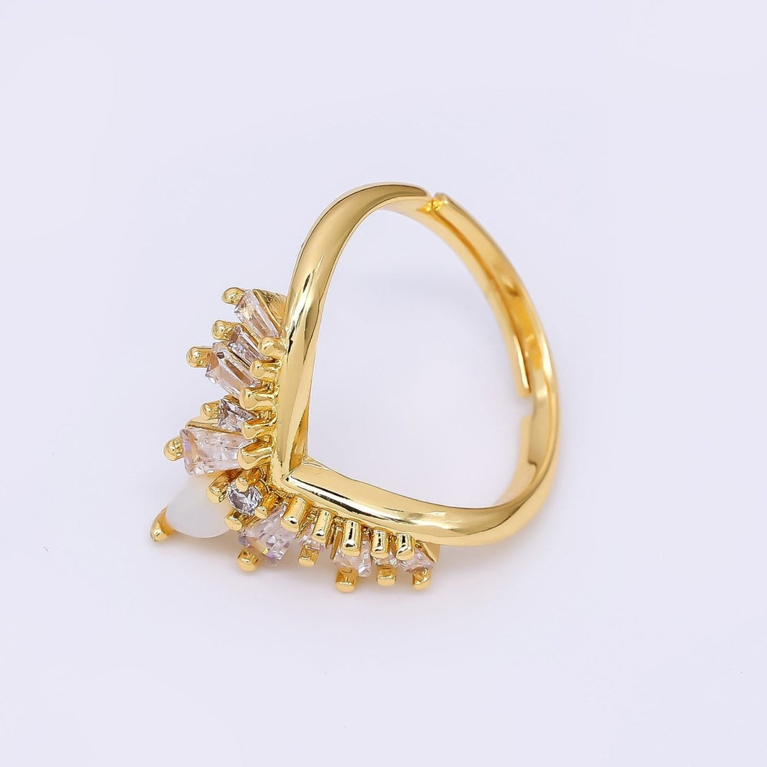 24K Gold Filled Baguette CZ V-Shaped Crown Ring | O1476