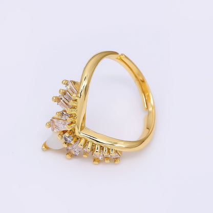 24K Gold Filled Baguette CZ V-Shaped Crown Ring | O1476