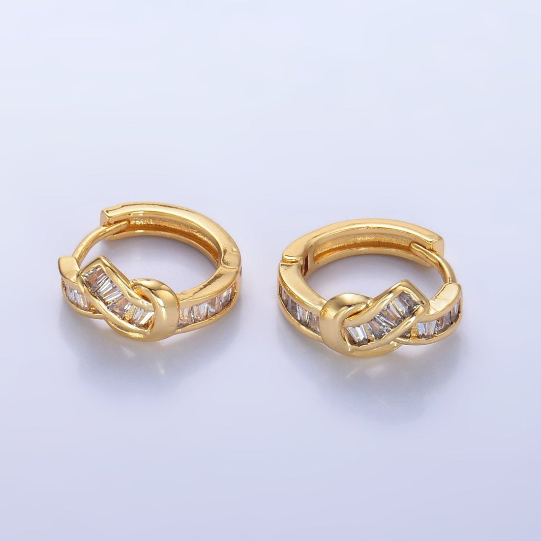 24K Gold Filled Baguette Knot Huggie Earrings | AB006