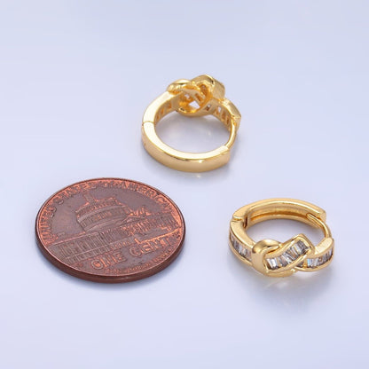 24K Gold Filled Baguette Knot Huggie Earrings | AB006