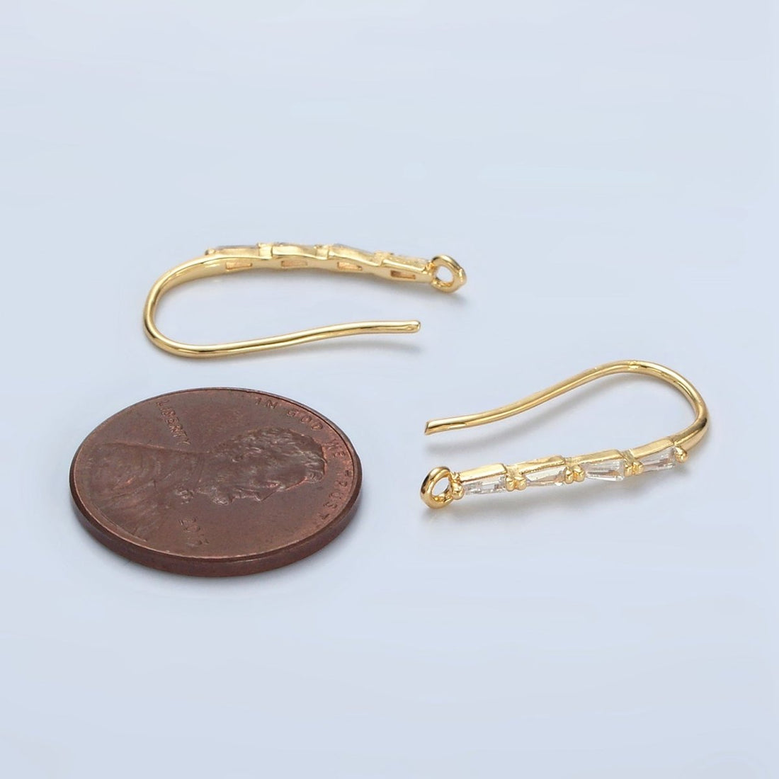 24K Gold Filled Baguette Lined French Hook Earrings Findings | L075