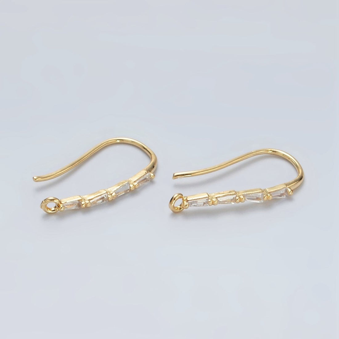 24K Gold Filled Baguette Lined French Hook Earrings Findings | L075