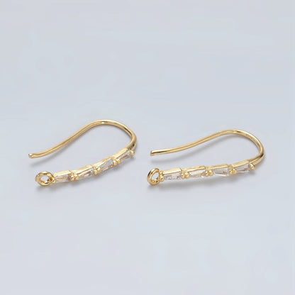 24K Gold Filled Baguette Lined French Hook Earrings Findings | L075