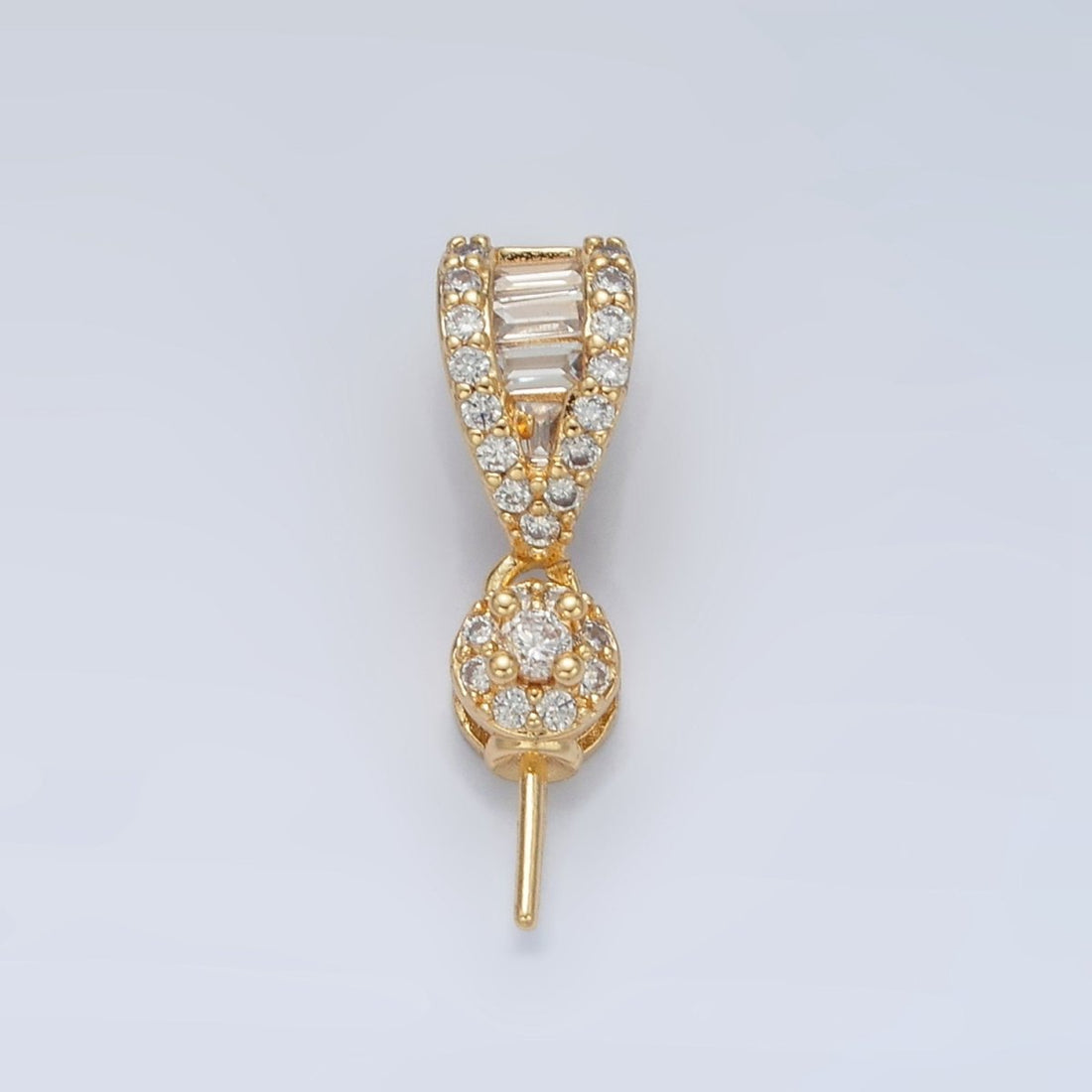 24K Gold Filled Baguette Micro Paved CZ Needle Drill Bail Findings | Z889
