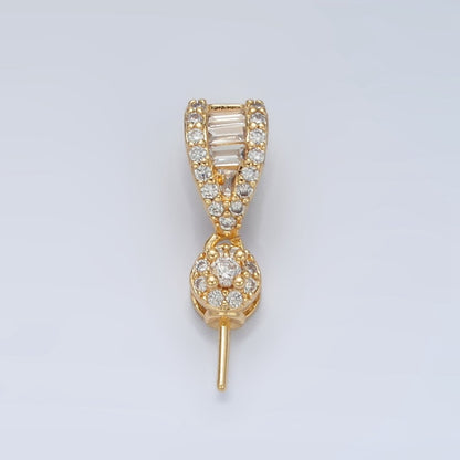 24K Gold Filled Baguette Micro Paved CZ Needle Drill Bail Findings | Z889