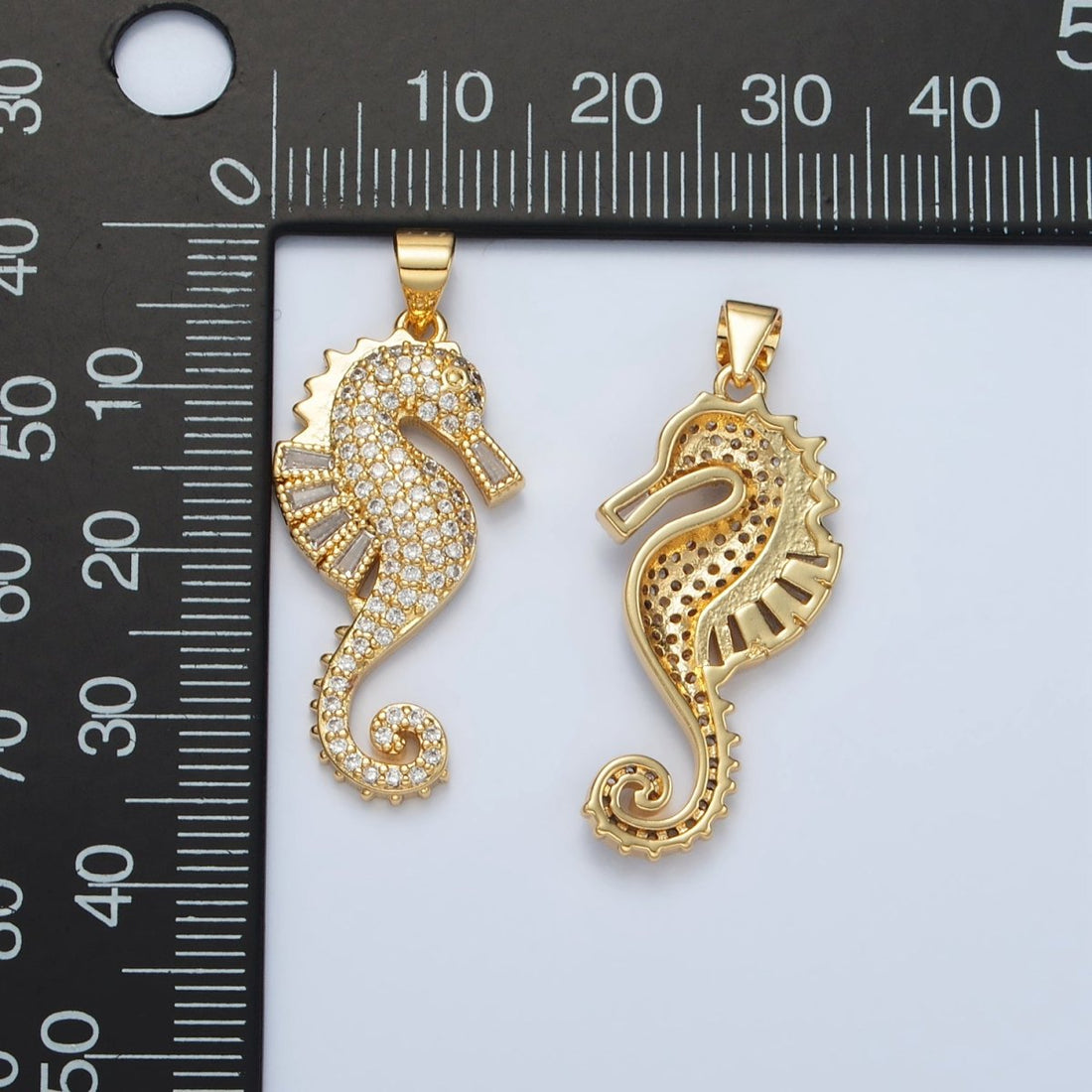 24K Gold Filled Baguette Micro Paved CZ Sea Horse Ocean Animal Pendant | I-283
