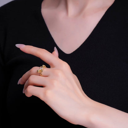 24K Gold Filled Baguette Ribbon Bow Curb Chain Ring | O553