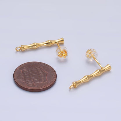24K Gold Filled Bamboo Linear Open Loop Drop Stud Earrings Findings | Z1010