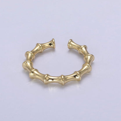 24K Gold Filled Bamboo Rings, Minimalist Nature Plant Bamboo Adjustable Ring in Gold &amp; Silver, U-537 U-538