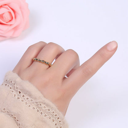24K Gold Filled Bamboo Rings, Minimalist Nature Plant Bamboo Adjustable Ring in Gold &amp; Silver, U-537 U-538