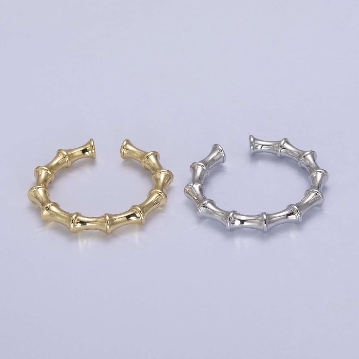 24K Gold Filled Bamboo Rings, Minimalist Nature Plant Bamboo Adjustable Ring in Gold &amp; Silver, U-537 U-538