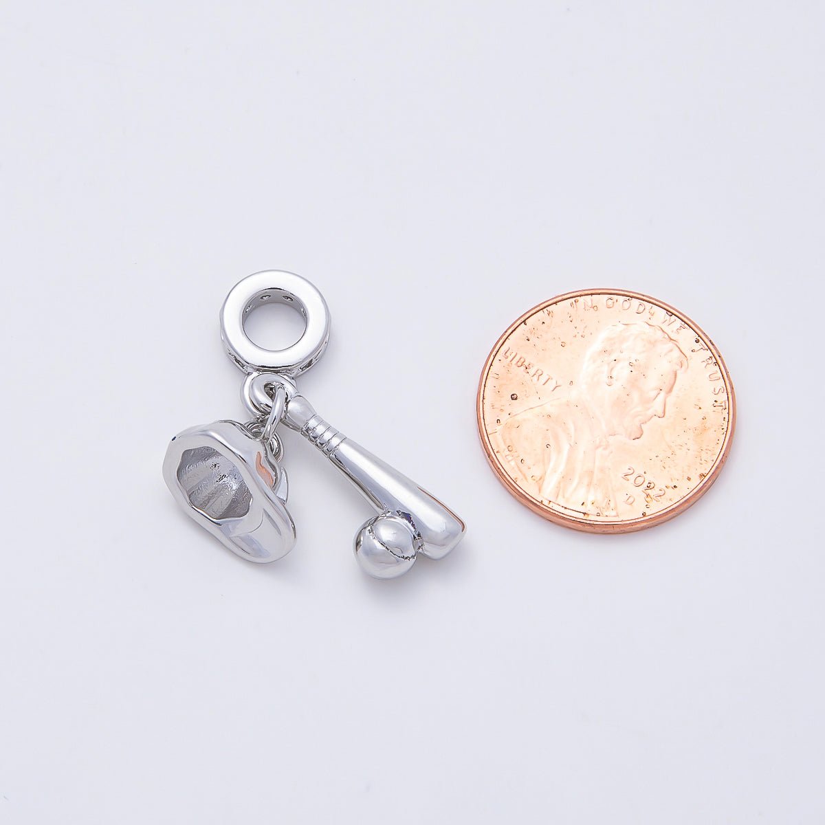 24K Gold Filled Baseball Bat Cap Micro Paved CZ Rhondelle Drop Pendant in Gold &amp; Silver | W333 - Charms-00980