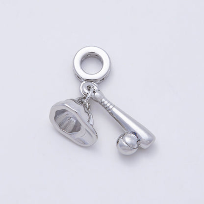 24K Gold Filled Baseball Bat Cap Micro Paved CZ Rhondelle Drop Pendant in Gold &amp; Silver | W333 - Charms-00980
