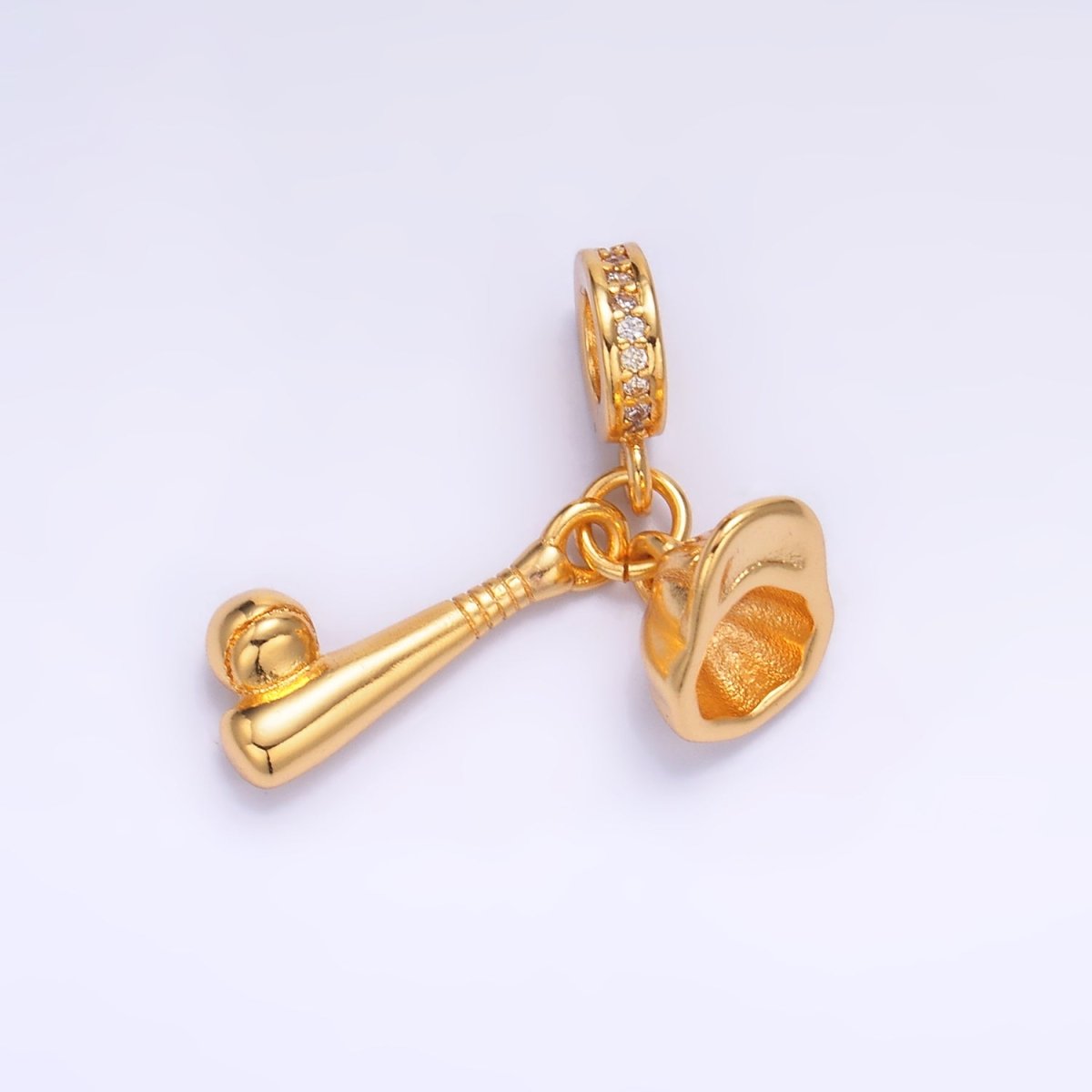 24K Gold Filled Baseball Bat Cap Micro Paved CZ Rhondelle Drop Pendant in Gold &amp; Silver | W333 - Charms-00980
