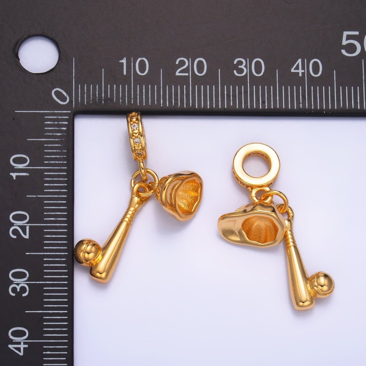 24K Gold Filled Baseball Bat Cap Micro Paved CZ Rhondelle Drop Pendant in Gold &amp; Silver | W333 - Charms-00980