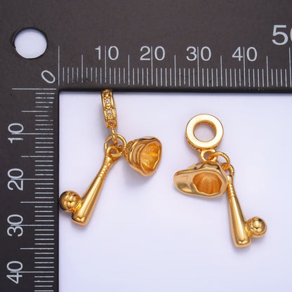 24K Gold Filled Baseball Bat Cap Micro Paved CZ Rhondelle Drop Pendant in Gold &amp; Silver | W333 - Charms-00980