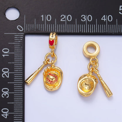24K Gold Filled Baseball Bat Glove "I Love" Rhondelle Drop Pendant | W119